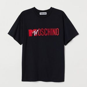 H&M x Moschino Embroidered Black Crew Neck Shirt